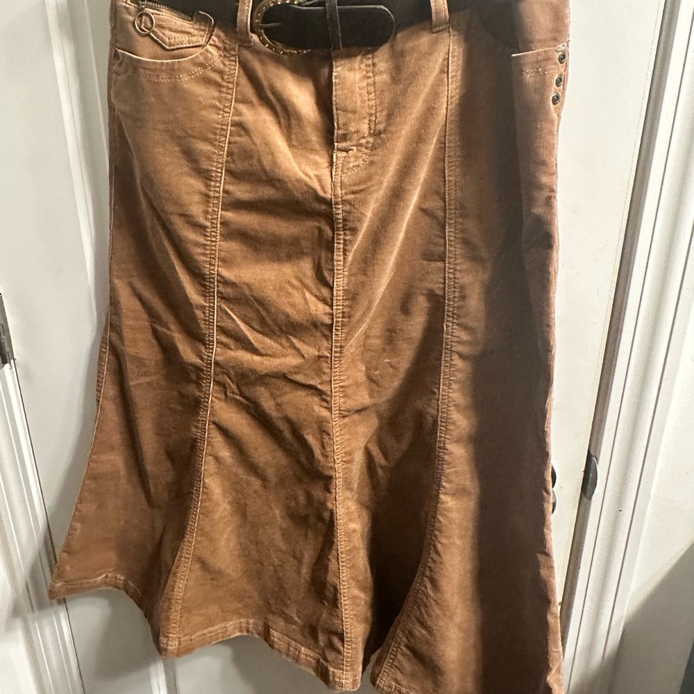 Brown  Corduroy Fit & Flare Women's Skirt